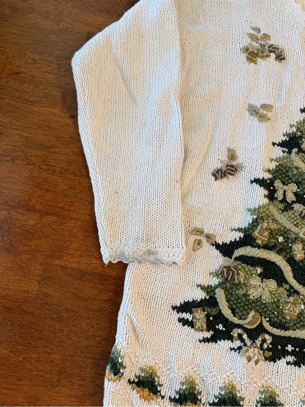VTG Heirloom Collectibles Christmas Tree Sweater White Knitted Embellished L - Picture 2 of 11